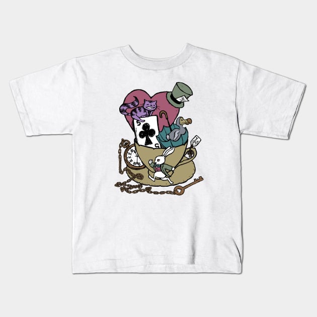 Alice's Teacup Kids T-Shirt by Pixels & Paper